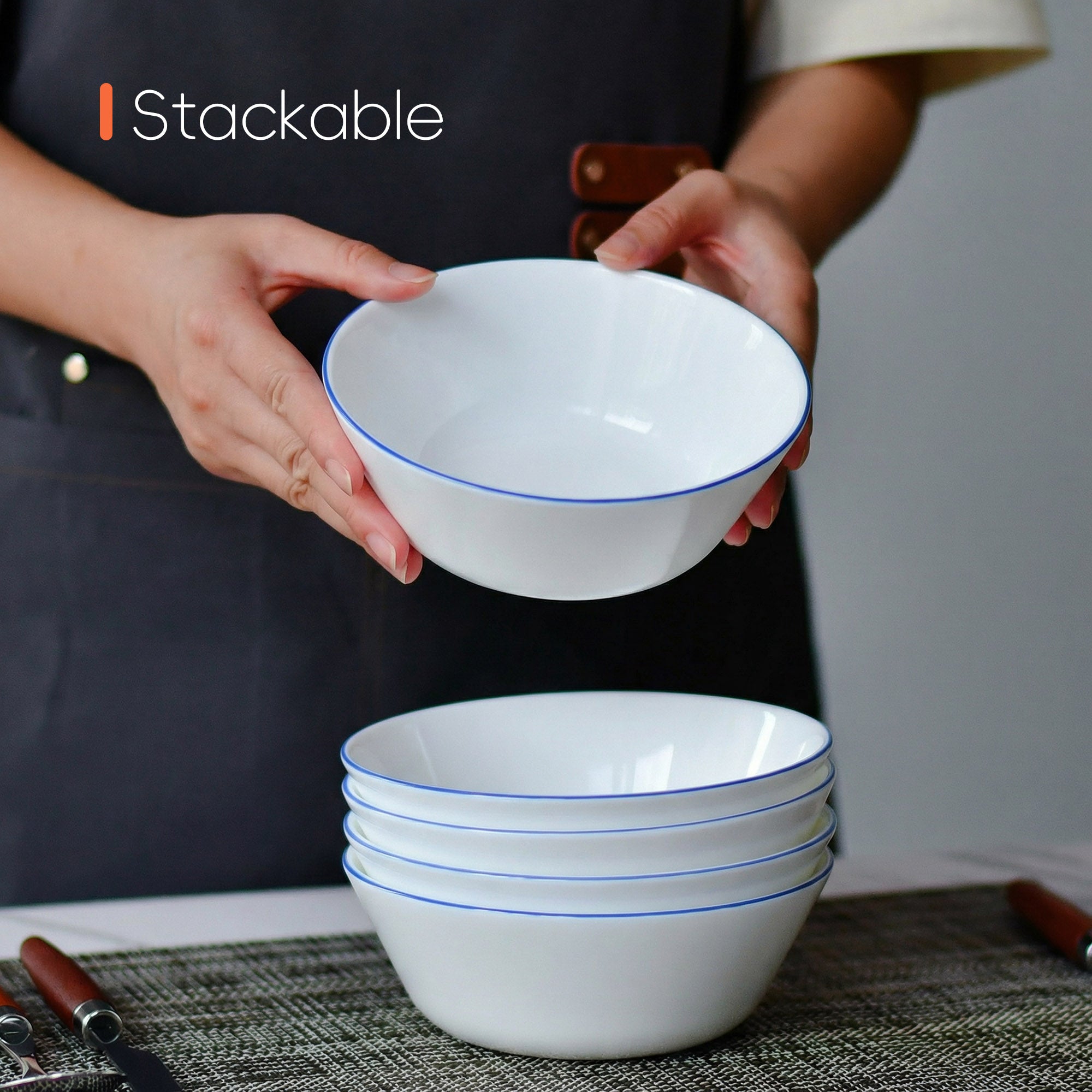 Moonlight 16-oz Cereal Bowl (Navy Blue Rim)