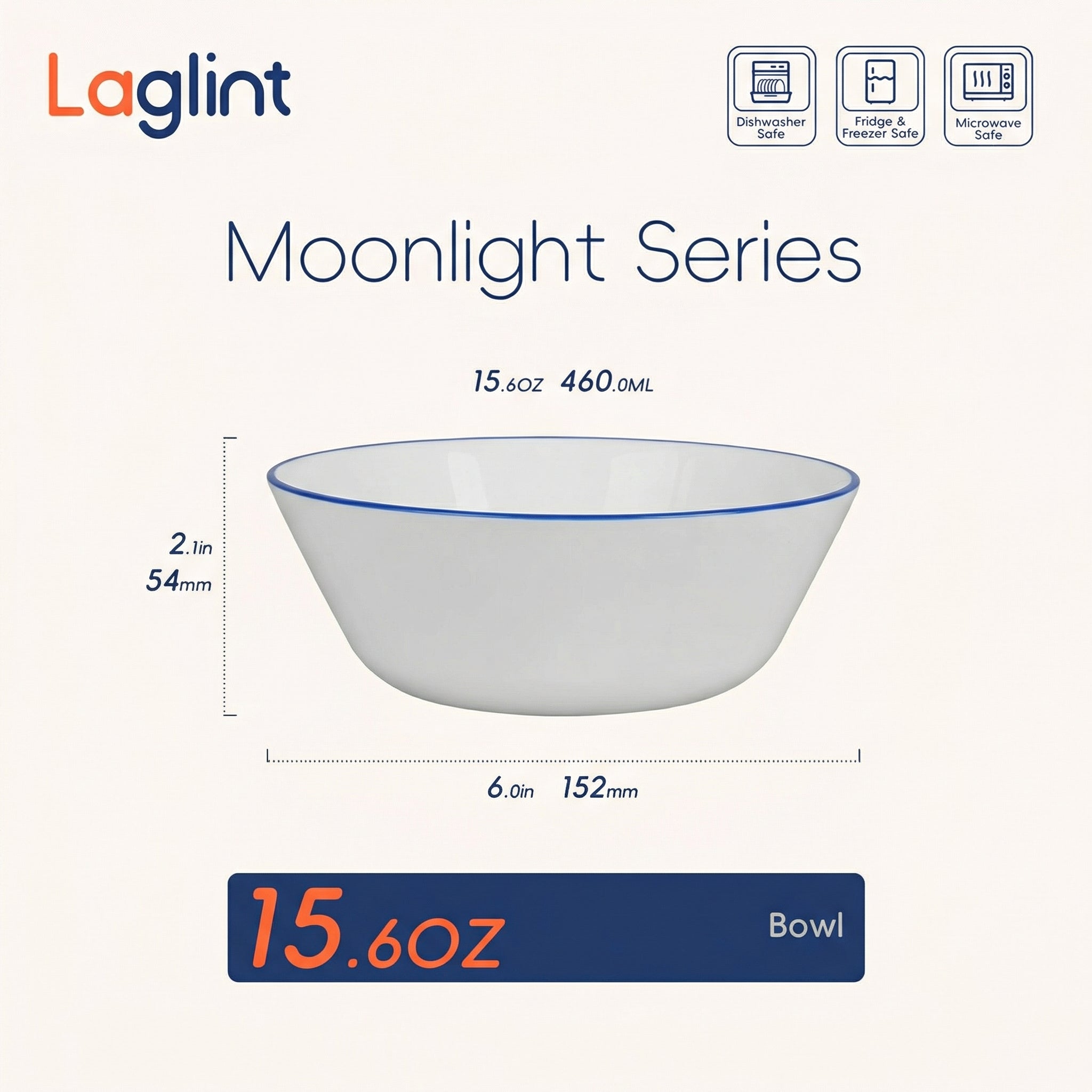 Moonlight 16-oz Cereal Bowl (Navy Blue Rim)