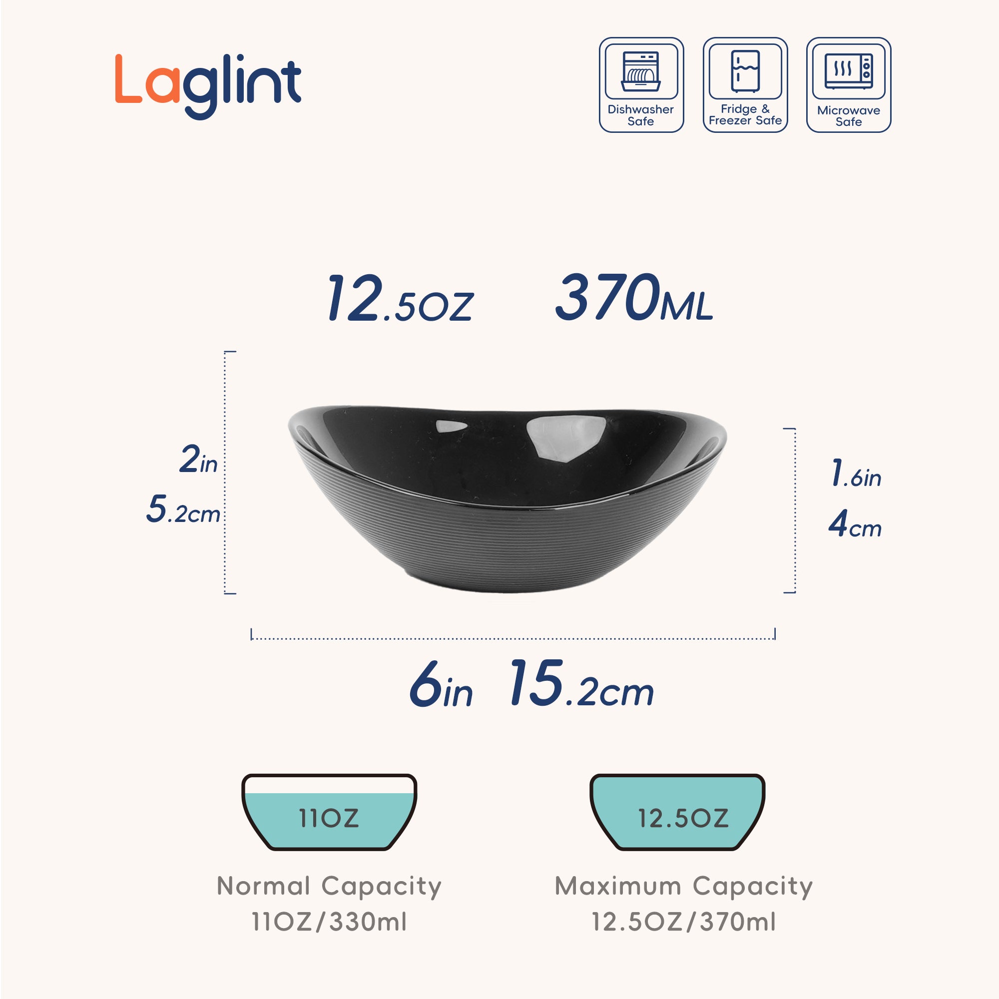 Ripples 12-oz Oval Ice Cream Bowl (Obisidian)