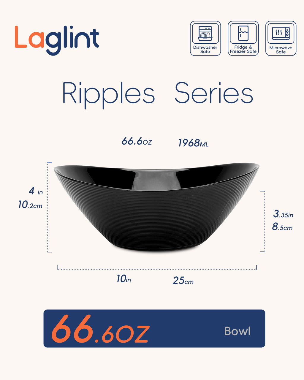 Ripples 66-oz Large Salad Bowl (Obsidian)