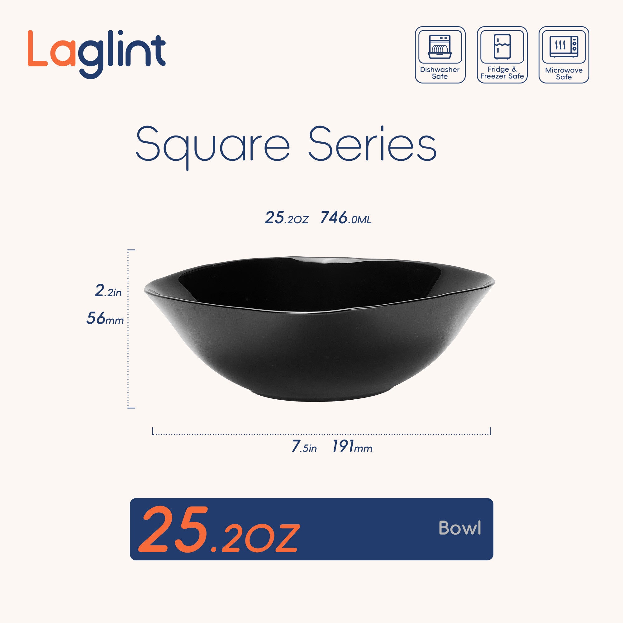 Square 25-oz Cereal Bowl (Obsidian)