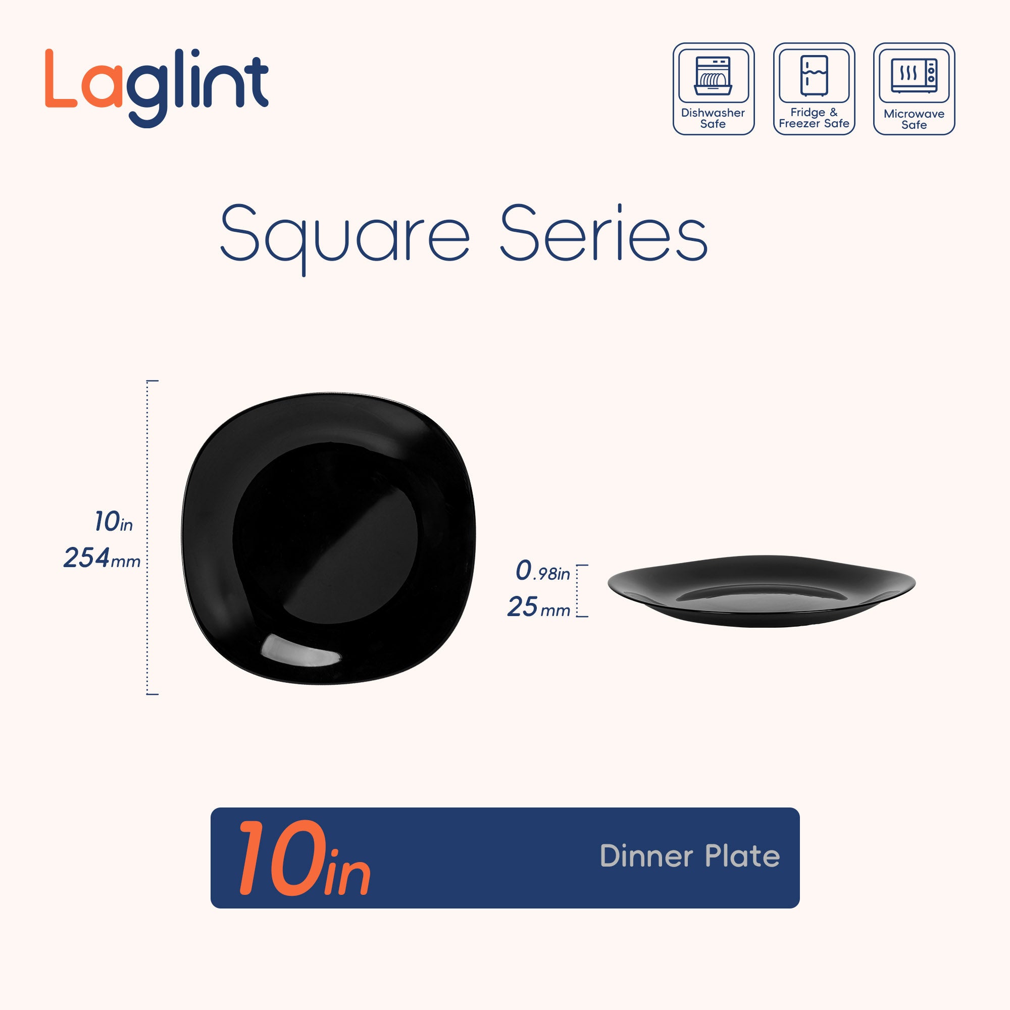 Square 10" Dinner Plate (Obsidian)